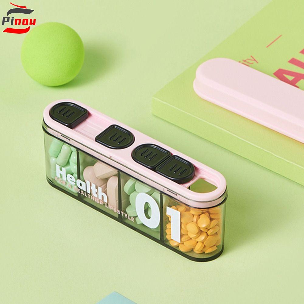PINOU 4Grid Pill Case, Long strip Pocket Stylish Pill Organizer, Creative Moistureproof Lanyard Seal