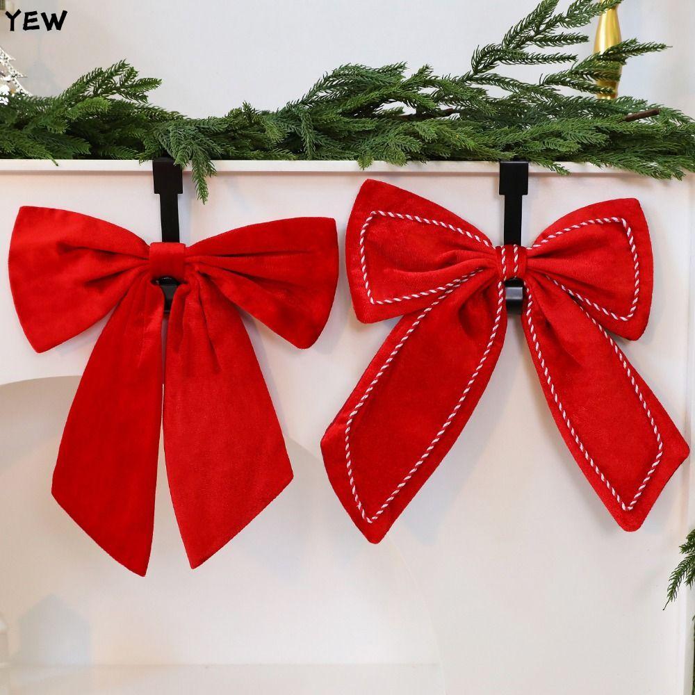 YEW 1/2PCS ตกแต่งคริสต์มาส Bowknot,สีแดง Flannel Xmas Tree แขวน Bowknot, Creative Showwindow เครื่อง