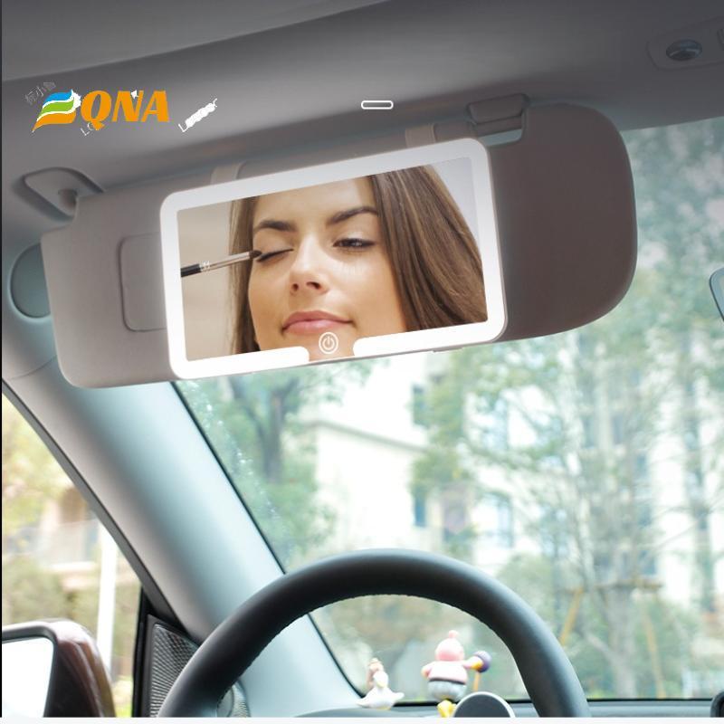[QNA] 1 ชิ้นผู้หญิงชาร์จเติมแสง Universal กระจกโต๊ะเครื่องแป้งบางภายในรถกระจก Sun Visor แผ่น LED HD กระจกแต่งหน้าสําหรับสาวใหม่