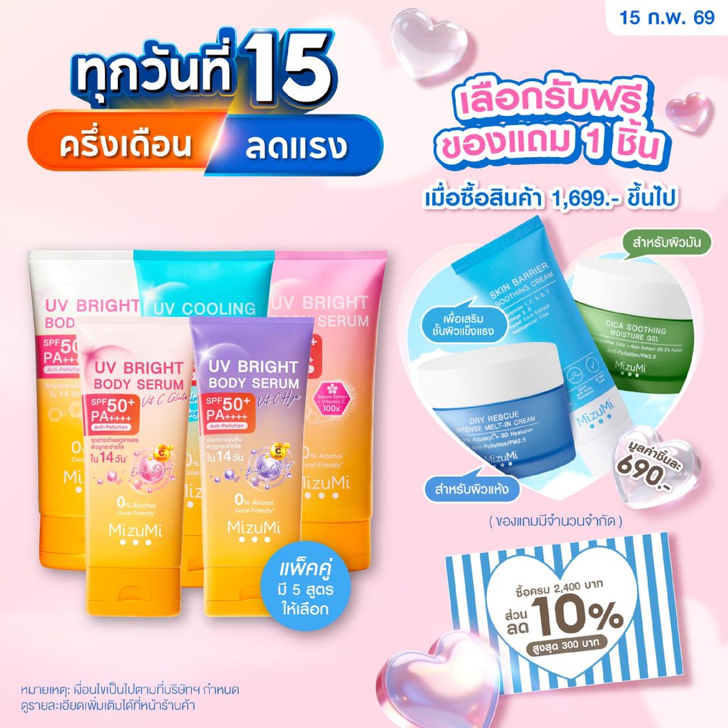 [แพ็คคู่ SET DUO] MizuMi Bright Body Serum เซตเซรั่มกันแดดทาผิวกาย เบาสบาย ซึมไว
