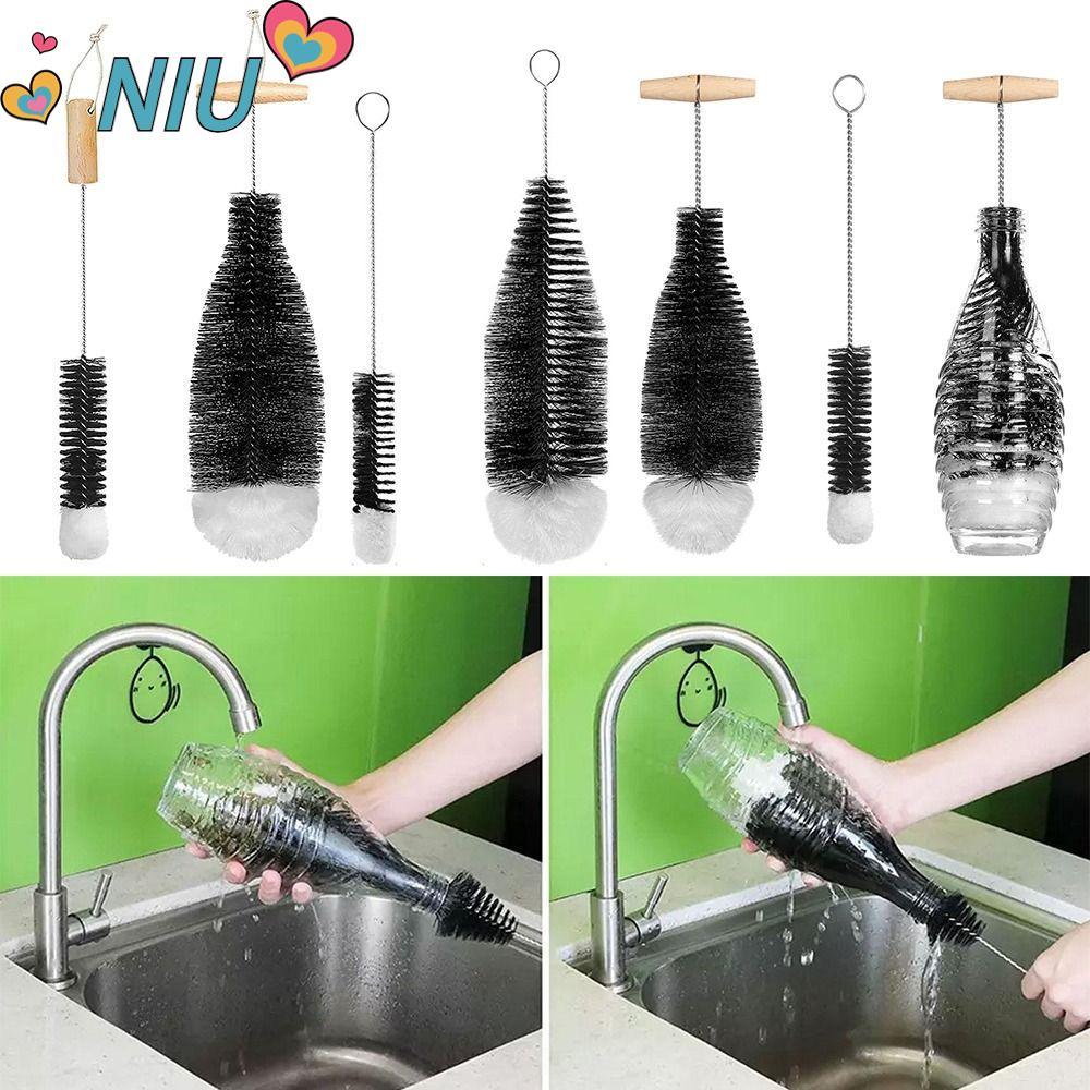 NIUYOUJS Soda Stream แปรงขวด, เครื่องมือทําความสะอาดห้องครัวพร้อมที่จับ Beechwood Glassware Jars ทํา