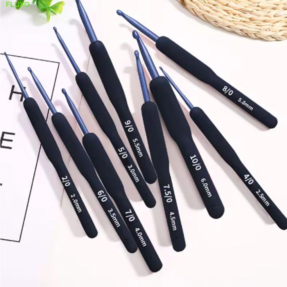 FLUXO 9PCS เข็มถัก,นุ่ม 2 มม.-6 มม.ซิลิโคนโครเชต์ชุด,เย็บผ้าถักเครื่องมือ DIY Craft Handle โครเชต์ในครัวเรือน