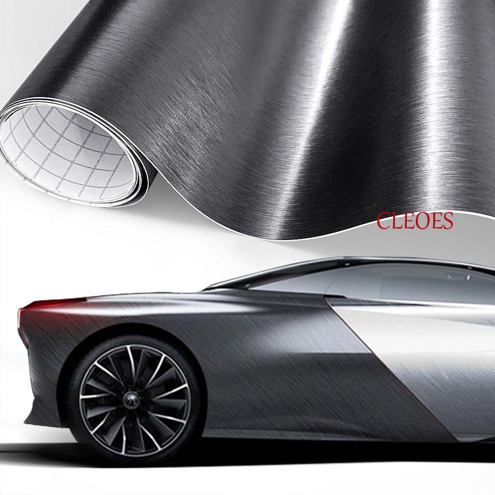 CLEOES สติ๊กเกอร์ติดรถยนต์ Matt Brushed Aluminium, PVC Self Adhesive Premium Car Style Silver Stickers, สีดําสีเทาคอมพิวเตอร์ผิวสีเมทัลลิครถสติกเกอร์สีเทาแปรงอลูมิเนียม