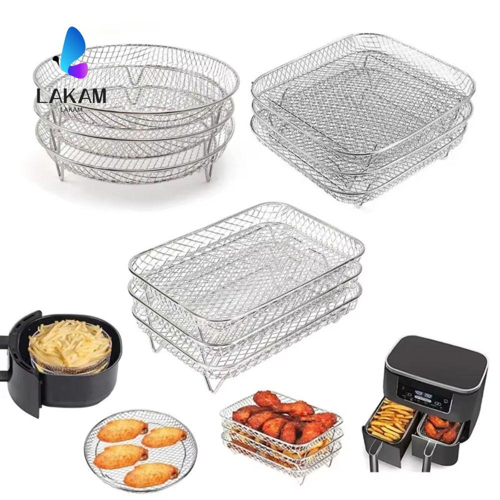 LAKAM Air Fryer Rack, ตะแกรงย่างวางซ้อนกันได้ไม่ติด, ตะกร้าย่างสแตนเลส อุปกรณ์ครัว