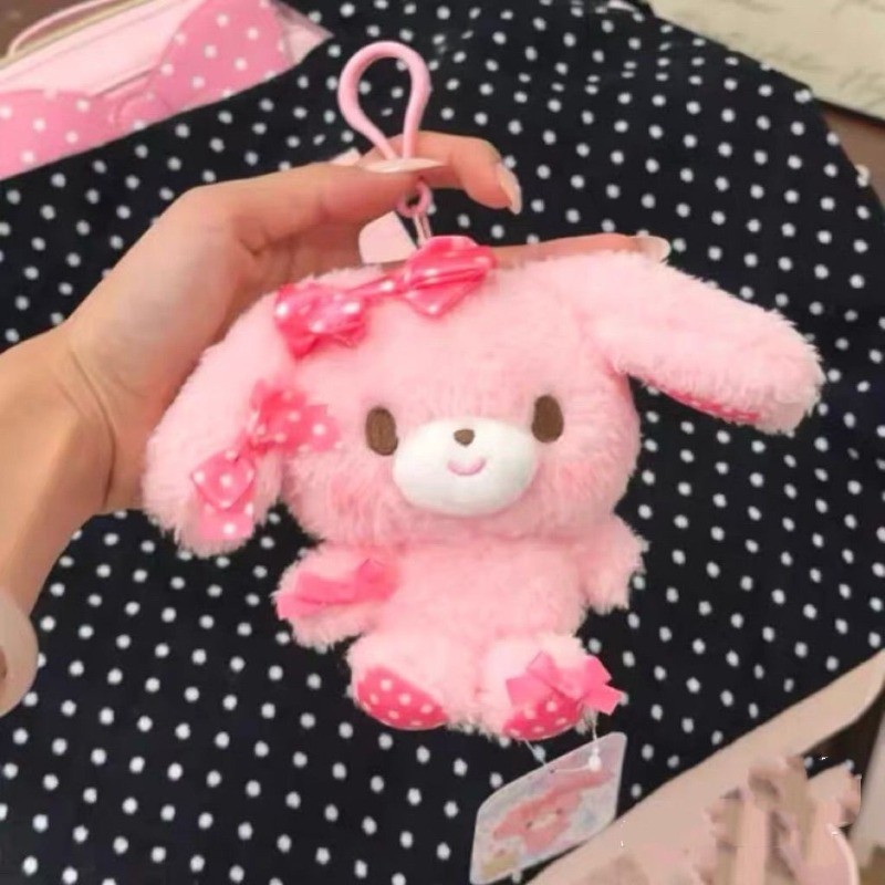 Kawaii Bonbonribbon Bunny Plushine ของเล่น Sanrio โบว์สีชมพูริบบิ้นกระต่ายตุ๊กตาพวงกุญแจกระเป๋าจี้เด็กของขวัญ