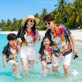 3139 เสื้อทีมฮาวายลายใหม่ สาดสีสงกรานต์ลายช้าง ทรงวัยรุ่น หญ…