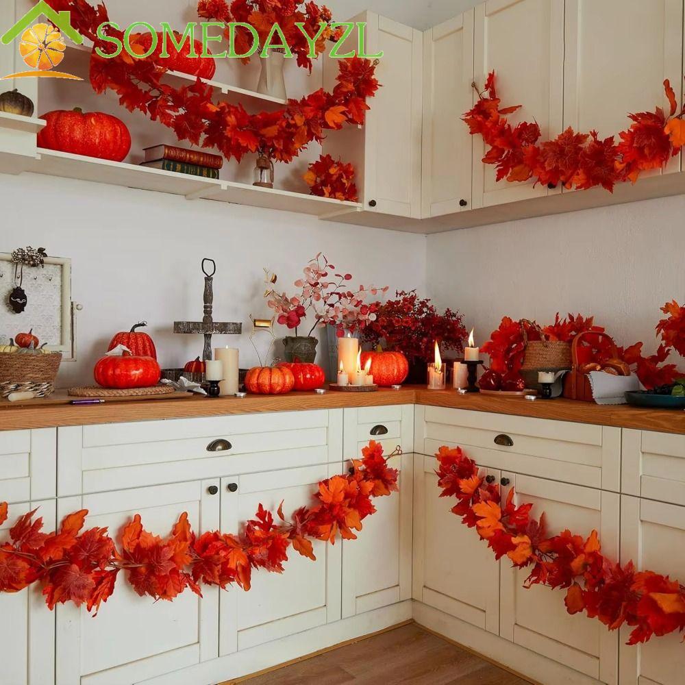 SOMEDAYZL สีแดงฤดูใบไม้ร่วง Maple Leaves, Creative 1.7m ประดิษฐ์ Maple Garland, ฤดูใบไม้ร่วง Leaf Ga