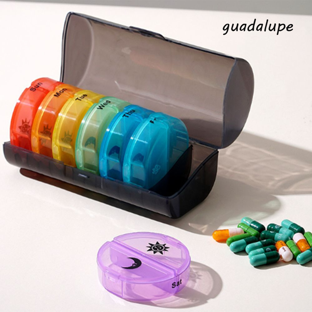 GUADALUPE วิตามินกรณี, ช่องใส่ AM/PM สัปดาห์ Mark 7-Day Splitter Pill Organizer, ยาพลาสติกนํากลับมาใ