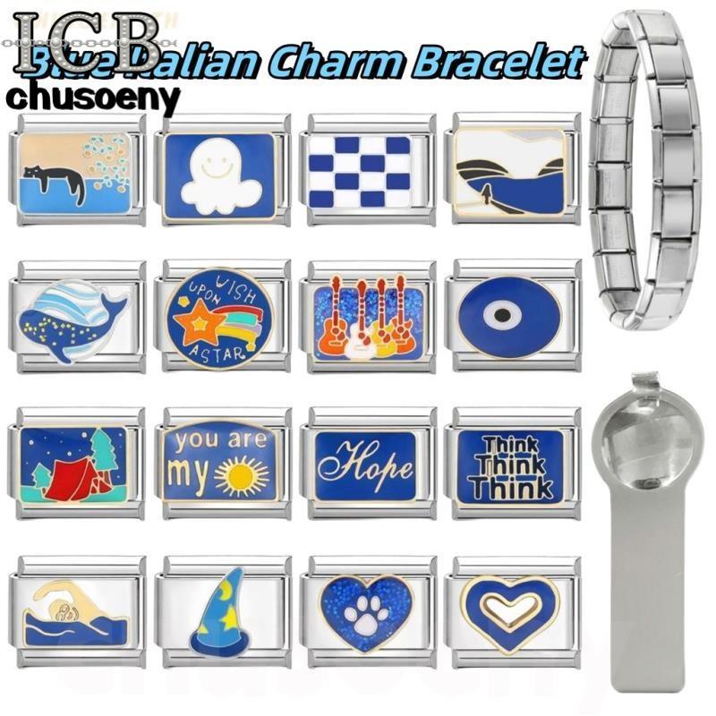 ยอดนิยม Love Unicorn Blue Sea Bling Italian Charm Links Fit 9 มม.สร้อยข้อมือสแตนเลสทําเครื่องประดับ