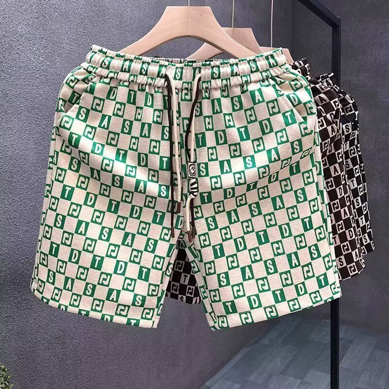 Eheach กางเกงขาสั้นผู้ชาย ลายหมากรุก สไตล์ชิคสำหรับชายหาดและเลานจ์