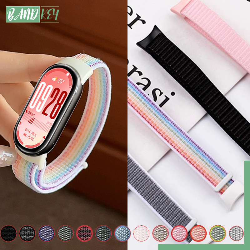 สายรัดไนล่อนกีฬา for สมาร์ทนาฬิกา Xiaomi Mi Band 10 9 8 สายรัดข้อมือเปลี่ยนไนลอนแห้ง Velcro for Mi Band 7 6 5 4 3