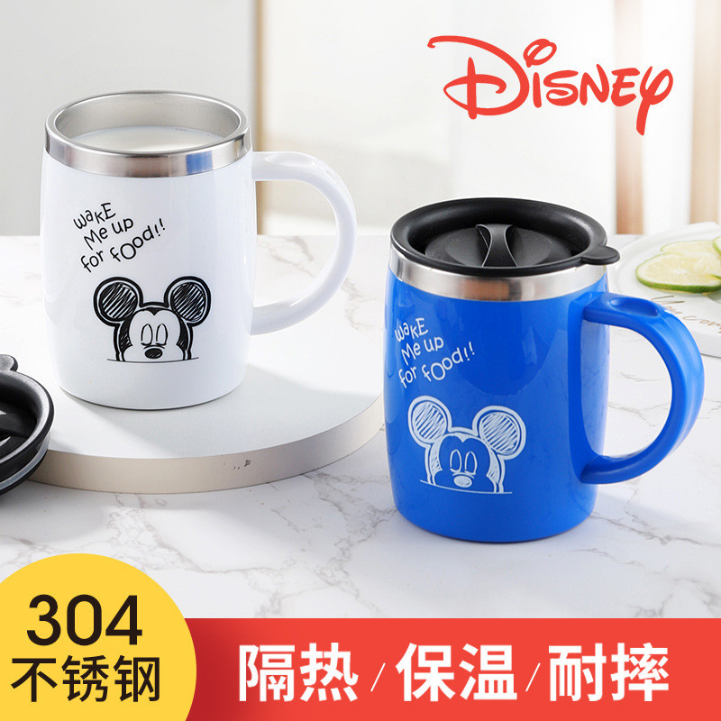 ⚘คู่การ์ตูน 304 สแตนเลสแก้วเก็บความร้อนสํานักงานพร้อมฝาปิดถ้วยกาแฟนักเรียนชายและหญิงถ้วยชา♨