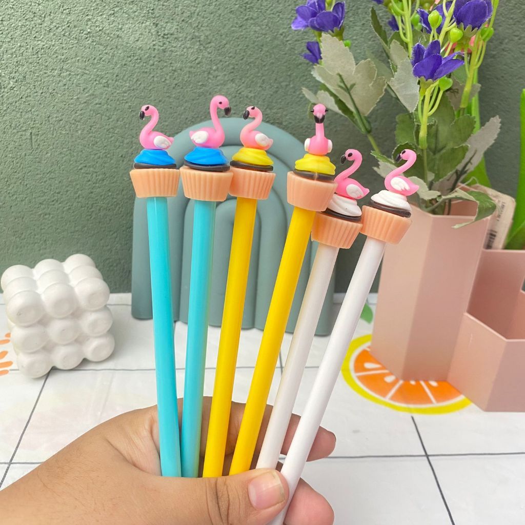 FLAMINGO เค้กเจลปากกา PGK-1071 น่ารักหมึกสีดํา BALL PEN FANCY SCHOOL COLLEGE OFFICE STATIONERY