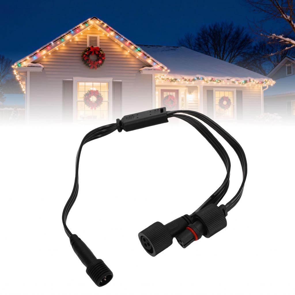 Xstudio-TH 1 ชาย 2 หญิง Y Splitter Fit สำหรับ Govee H705A H705B H705C ถาวรกลางแจ้ง 3 พินสายไฟสีดำ