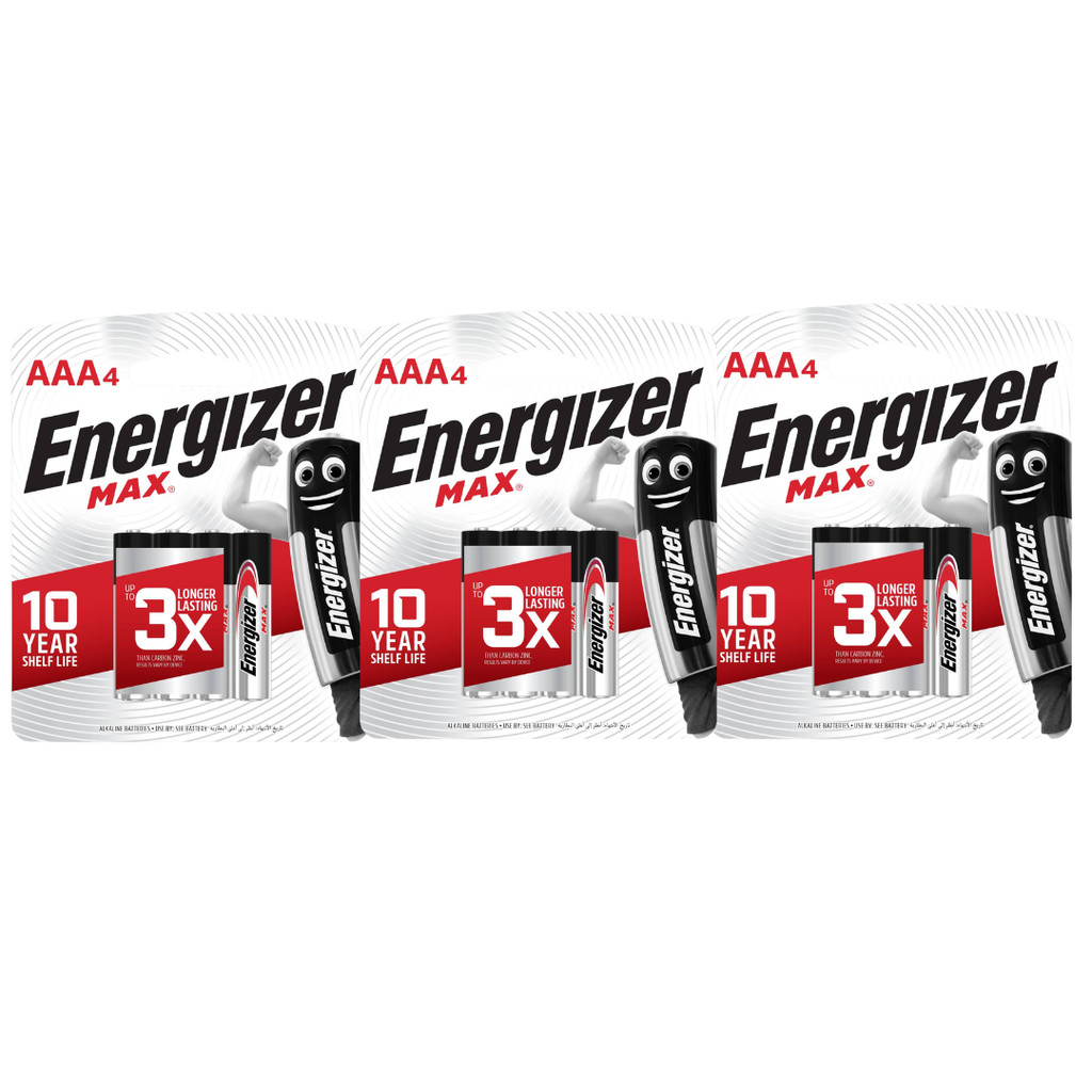 (แพ็ก4 x3) ถ่านอัลคาไลน์ Energizer Max AAA แพ็ก 4 ENERGIZER ALKALINE MAX E92 BP4 AAA x3