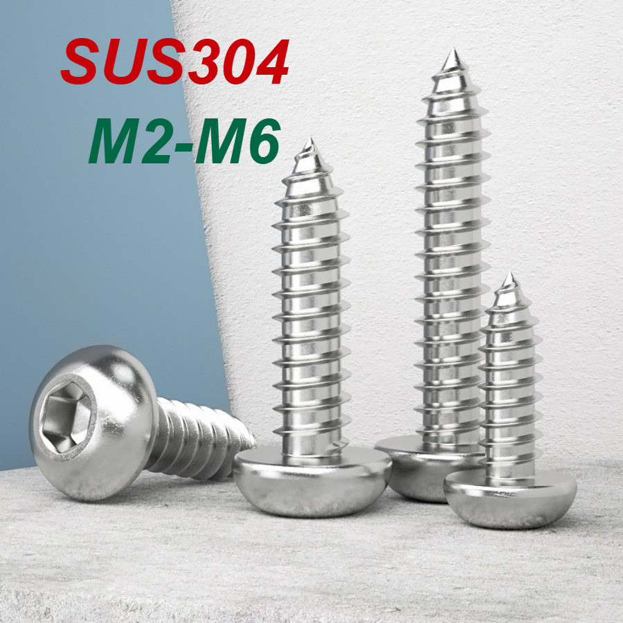 304 สแตนเลสหัวกลมหกเหลี่ยม สกรูเกลียวปล่อยซ็อกเก็ต M2-M6 สกรูหัวจมหกเหลี่ยม [MX-MB]