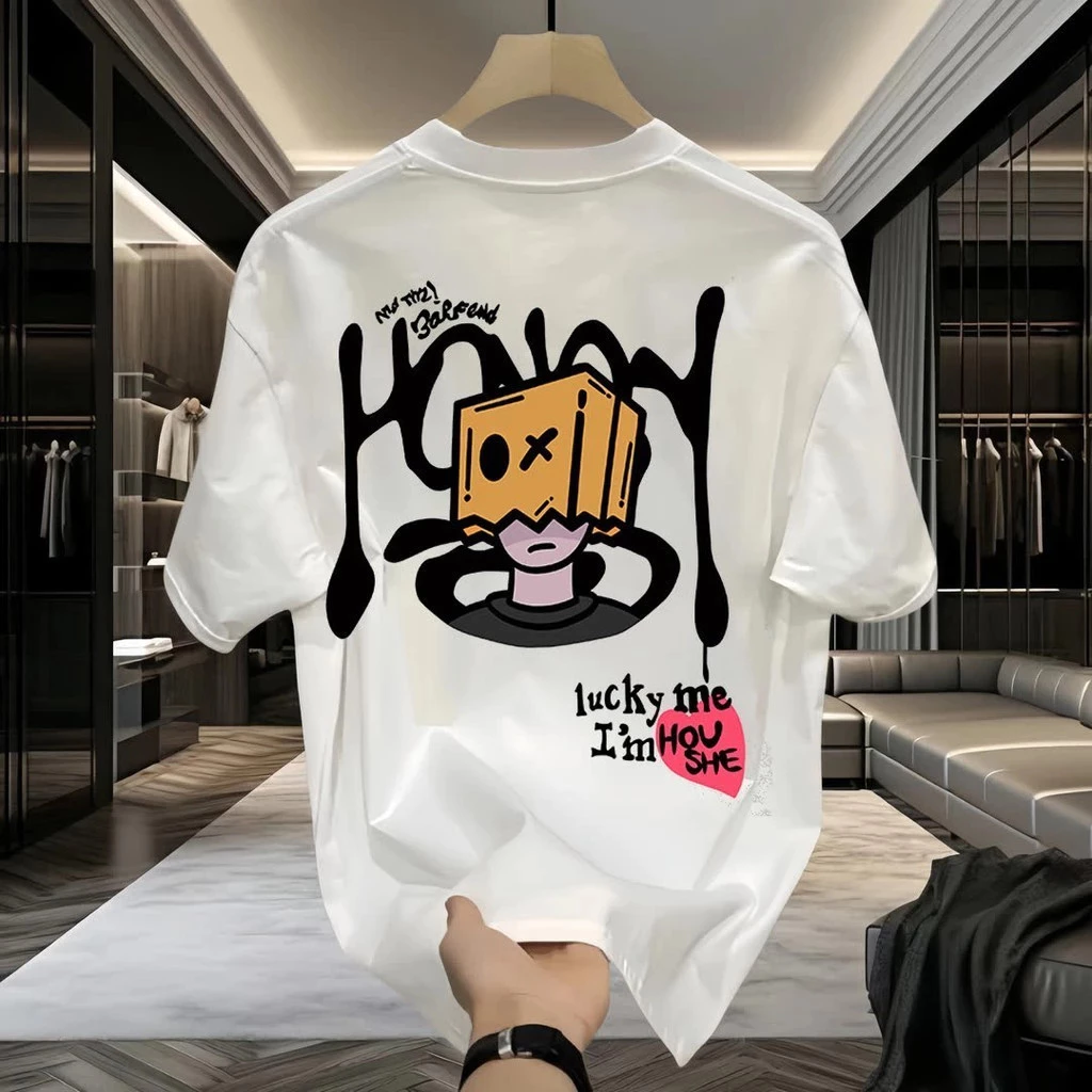(ผ้าฝ้าย 100%)Luvoro oversize unisex เนื้อผ้านุ่มระบายแขนสั้น T-shirt สีดำและสีขาว เสื้อยืดทูโทน เสื้อยืดแขนสั้น C2804