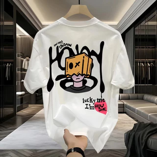 (ผ้าฝ้าย 100%)Luvoro oversize unisex เนื้อผ้านุ่มระบายแขนสั้น T-shirt สีดำและสีขาว เสื้อยืดทูโทน เสื้อยืดแขนสั้น C2804