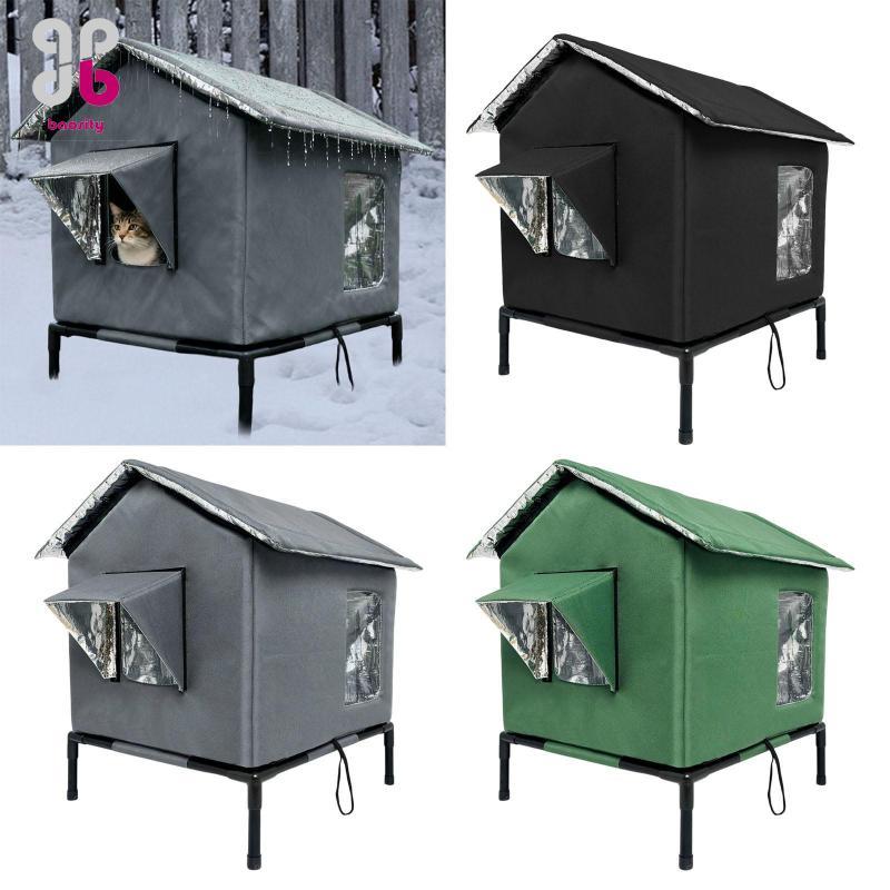 [Baosity] Outdoor Cat House Pet House Oxford Cloth Warm Weatherproof Pet Supplies Elevated