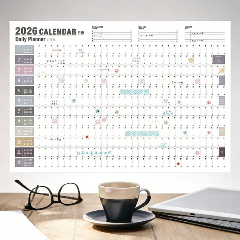 ปฏิทินปี 2026 ปฏิทินตารางช่องเล็กสำหรับปี 2026 แผนการและตารางวัน สามารถเขียนได้ ขนาดใหญ่