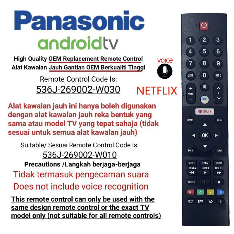 ของแท้ Remote รีโมททีวี Panasonic SMART TV คำสั่งเสียง รีโมท 536269002-W010 HOF19I127GPD10 TH-32GS550V  TH-43GX650S TH-49GX650K TH-75GX650L