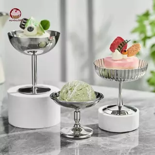 Myoloy ชามสลัดสแตนเลสเกรดอาหารถ้วยไอศกรีม Goblet Retro ชามขนมผลไม้โยเกิร์ต Sna ชามในครัวเรือนครัวเครื่องมือ TH