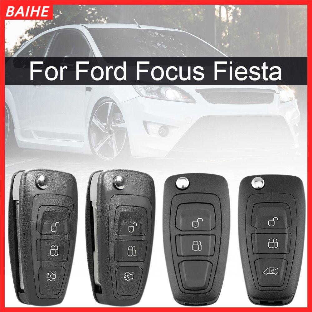 BAIHE เปลือกกุญแจรีโมท, 2/3 ปุ่มสีดํา Key SHELL Fob ,เปลี่ยนพลิกพับ HU101/F021 ใบมีดกุญแจรถสําหรับ Ford Focus Fiesta