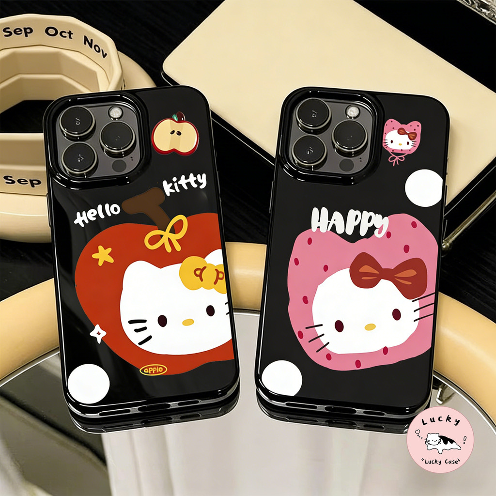 เคสไอโฟน17 16 13 เคสวาดรูปเงา ลายคิตตี้สีแดงชมพูฮิต มสำหรับ IPhone 17 15 12 11 16 13 14 Pro Max 7 8 16 15 Plus X XR
