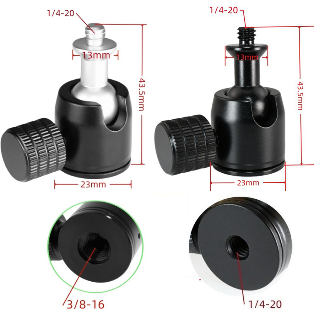 Mini Ball Head ขาตั้งกล้อง Mount, สกรู 1/4 "-20 พร้อมฐาน 1/4 "และ 3/8", CNC Machined อลูมิเนียม, Universal สําหรับกล้อง DSLR, ไฟ LED, Monitor, สตรีมมิ่งสดและการถ่ายภาพ