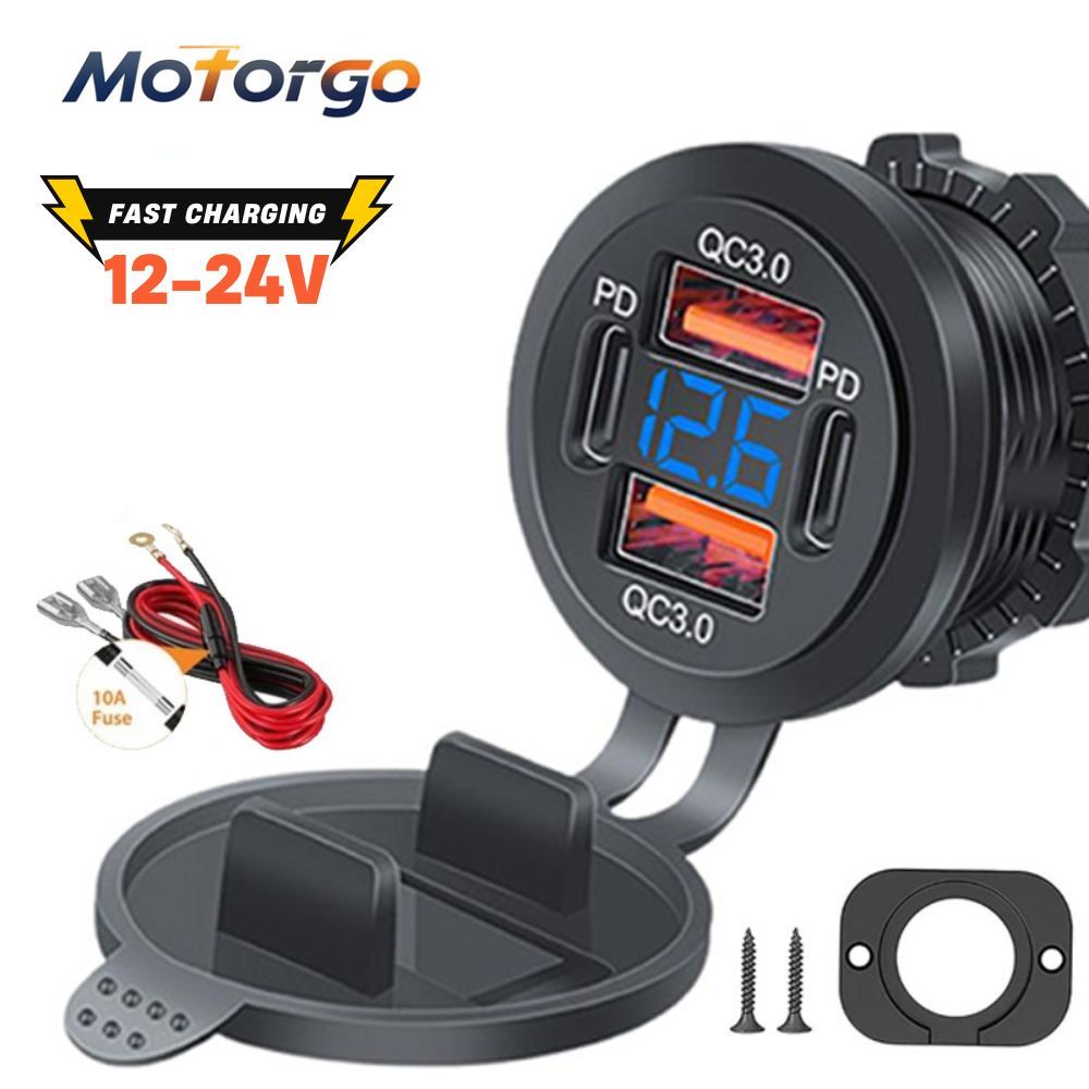 PD3.0 + QC3.0 4-Port Fast Car Charger พร้อมจอแสดงผล LED - iPhone Samsung Huawei Compatible Waterproof