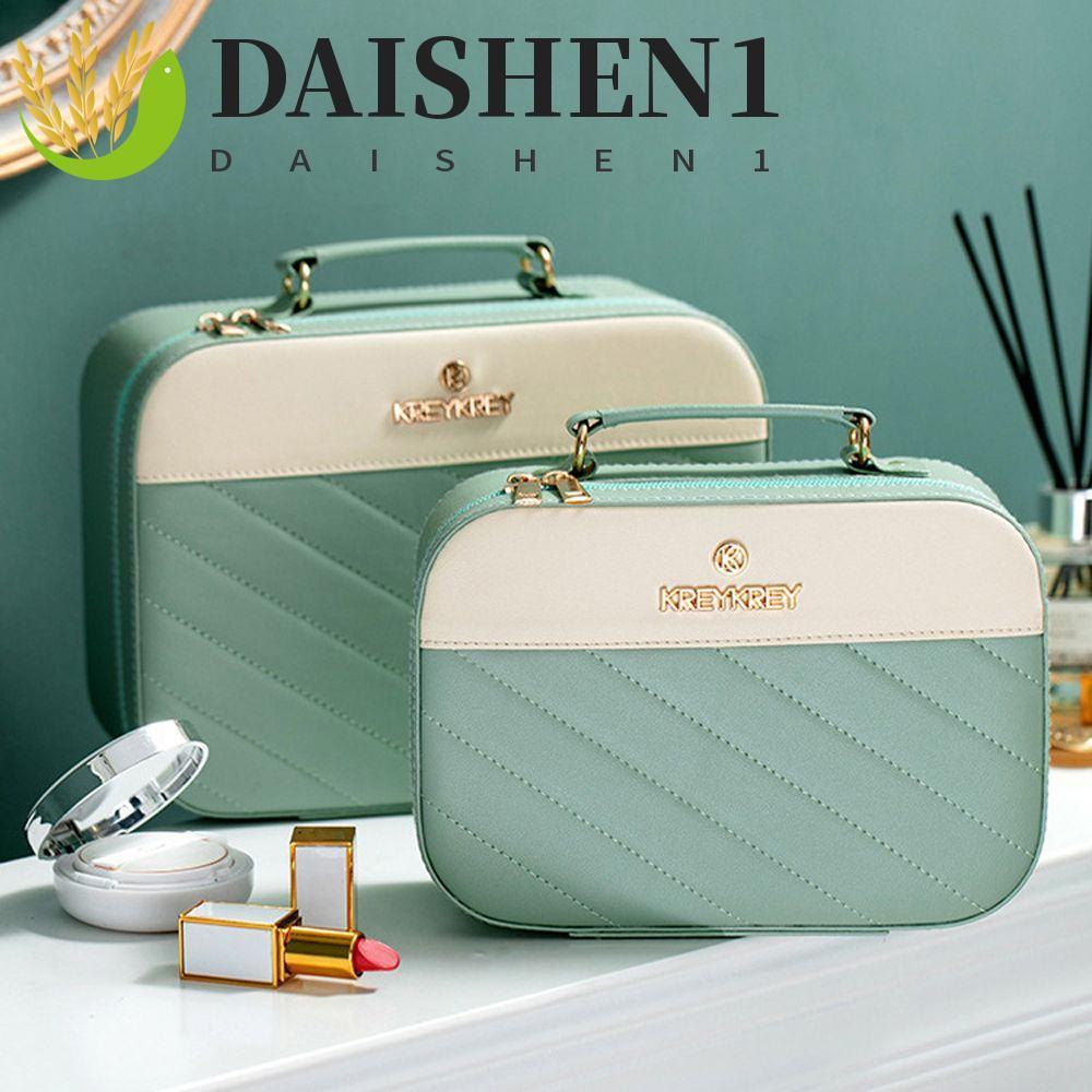 Daishen1 กระเป๋าเครื่องสําอาง หนัง PU กันน้ํา จุของได้เยอะ พิมพ์ลายตัวอักษร เหมาะกับการเดินทาง สําหรับผู้หญิง