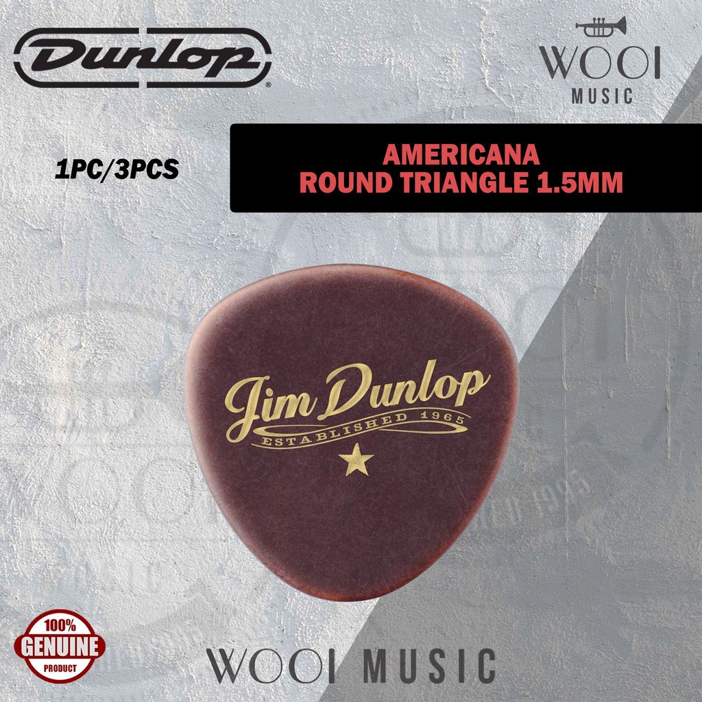 Jim Dunlop 494P101 Americana Round Triangle Guitar Pick - 1.5 มม. (1 ชิ้น/3 ชิ้น)