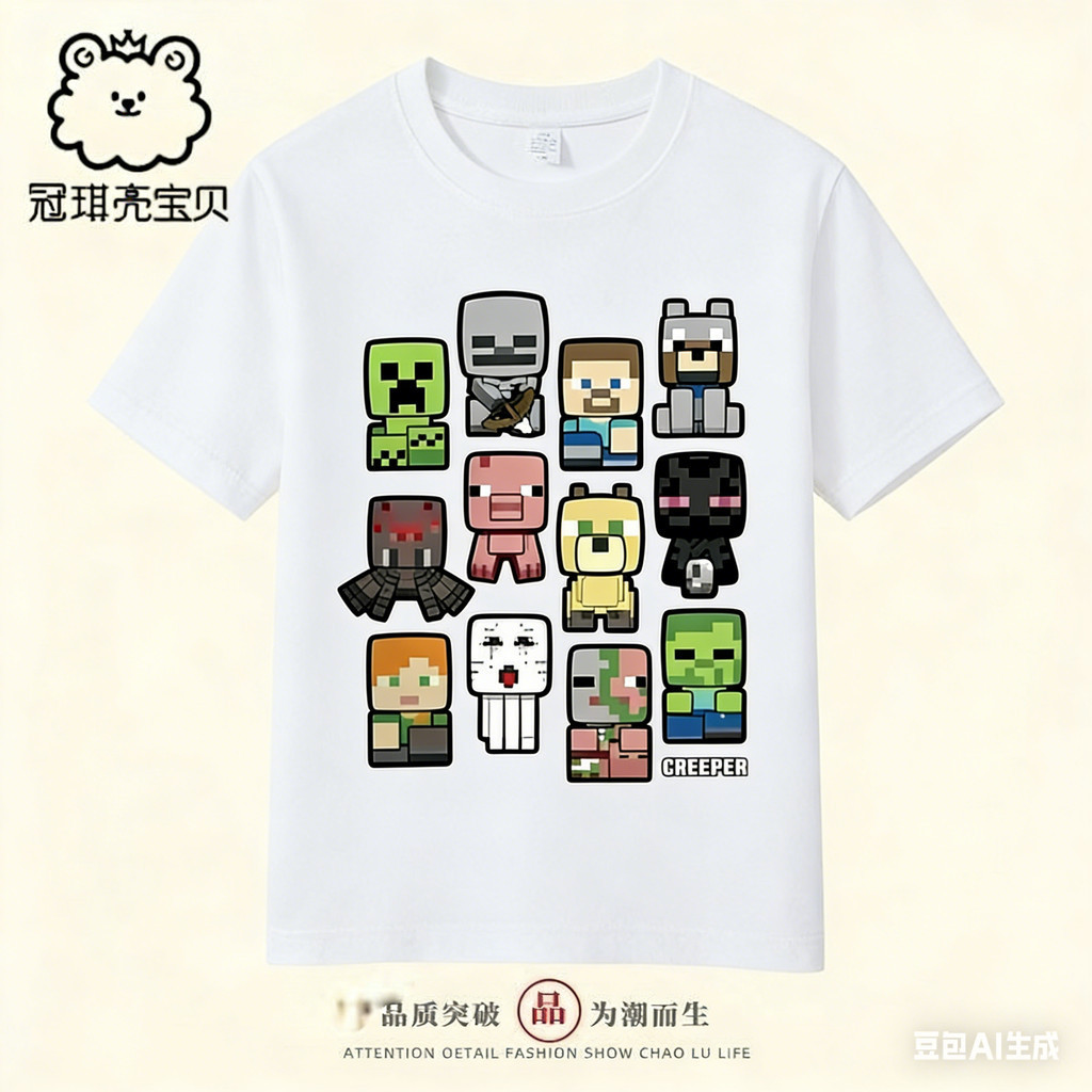 เสื้อยืดแขนสั้นสำหรับเด็กผู้ชาย สไตล์การ์ตูนมายคราฟ ออกแบบมาให้สวมใส่ง่ายในวันฤดูร้อน