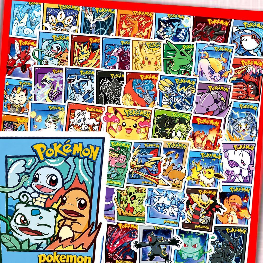 สติกเกอร์โปเกมอน 50ชิ้น ลายการ์ดสุดคิ้วท์ กันน้ำ สำหรับติดสมุดพลาเนอร์และเคสมือถือ Pokemon Card Style Stickers