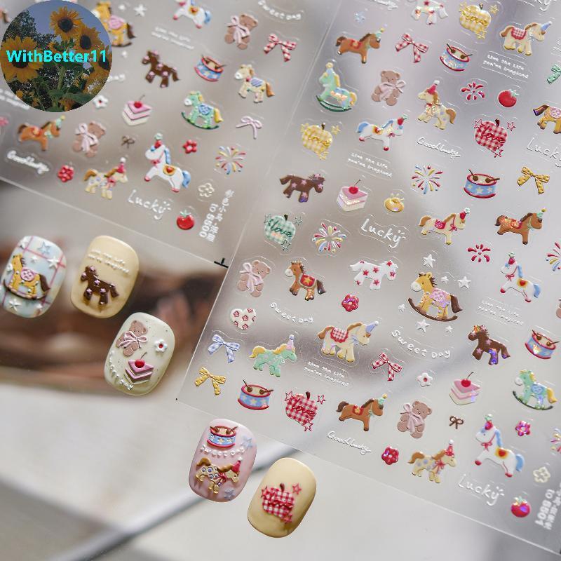 Better Lovely Horse Bear ขนมเค้ก Bowknot Unicorn Pony Star Firework ดอกไม้ตรุษจีนเล็บ Charms Art Sti