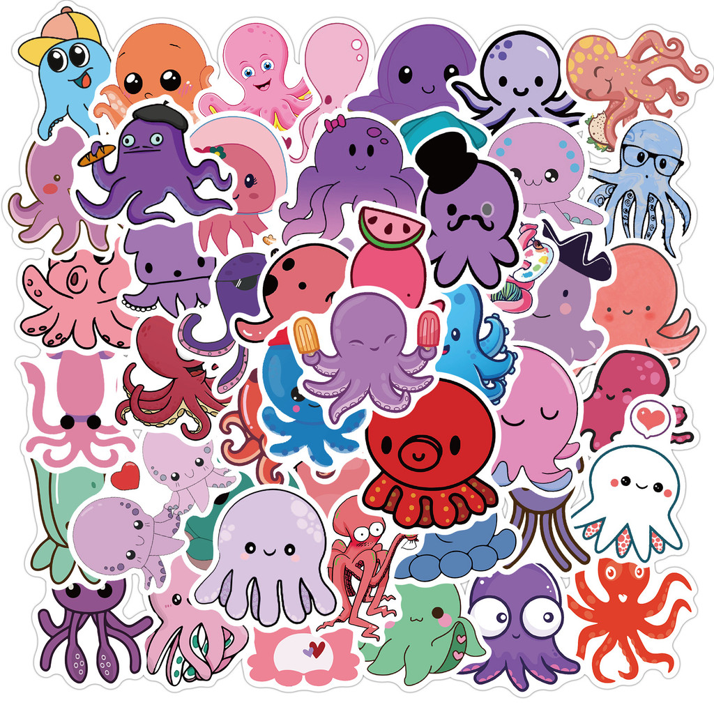 50ชิ้นการ์ตูนปลาหมึกสติกเกอร์น่ารักสัตว์ทะเลสติกเกอร์เด็กทารกของขวัญเด็ก ทําเอง ตกแต่ง