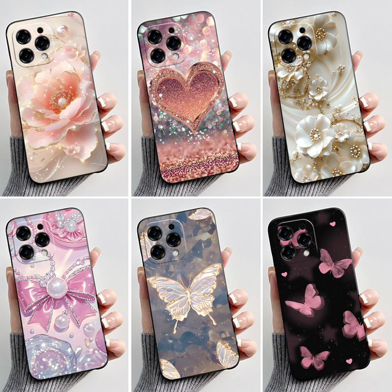 พิมพ์เคสโทรศัพท์สําหรับ DooGee N55/N55 Plus/N55 Pro ซิลิโคนอ่อนนุ่มฝาครอบเปลือกสีดําดอกไม้น่ารักการ์