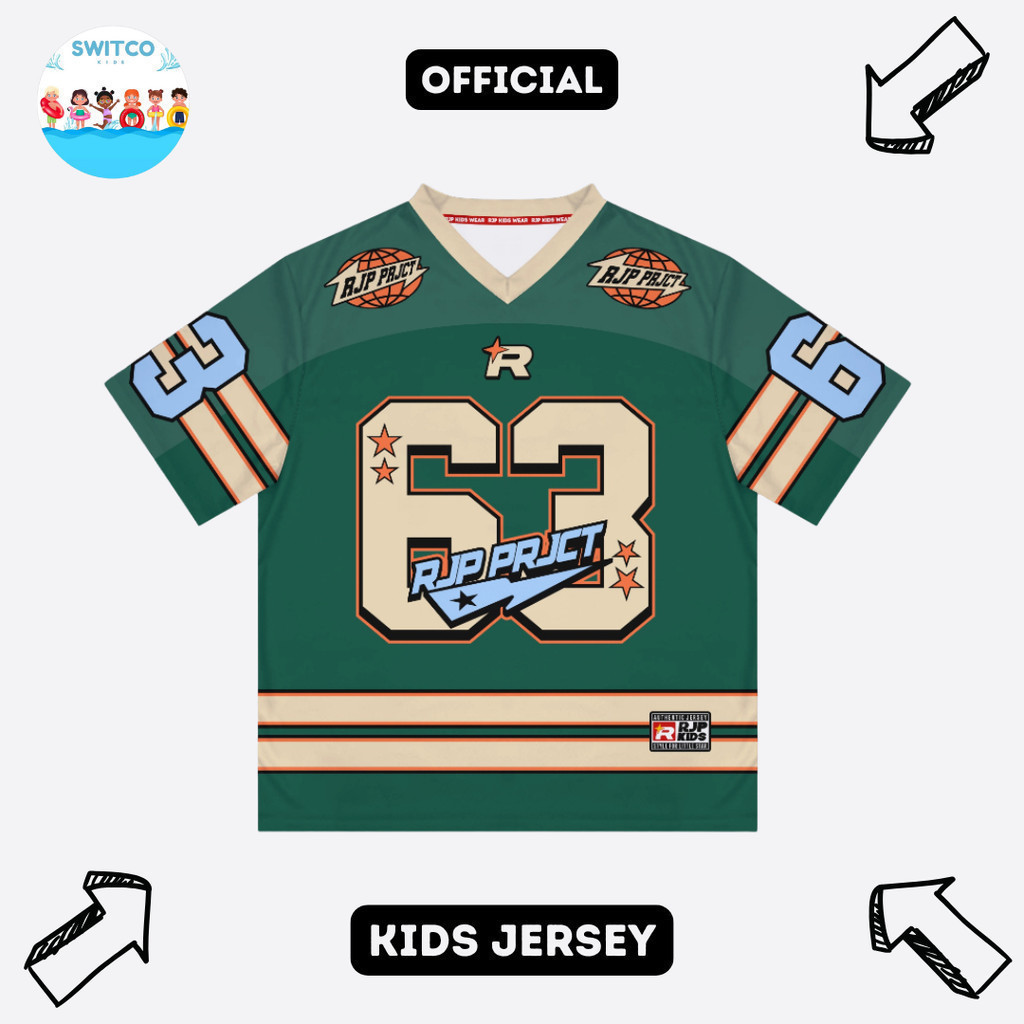 เจมิคิดส์ | Kids Jersey Number 63 Boys DryFit Brazil Material Full Printing Casual Rugby Retro Stree