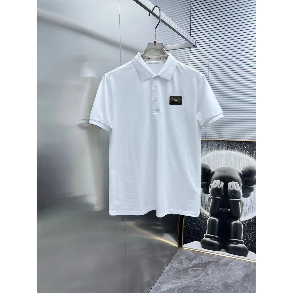 Top TB Tom Browne Thom Browne Chest Micro Label Pattern โลโก้เสื้อโปโลผู้ชายผู้หญิงแขนสั้นTเสื้อ 25 