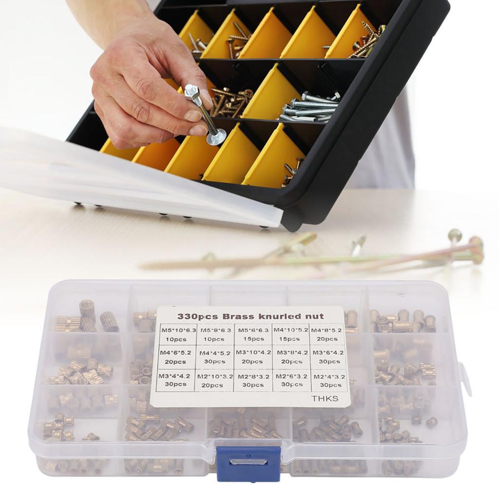 Jupitershopss POCREATION ทองเหลือง Knured Nut s Roscados 330 ชิ้น M2 M3 M4 M5 ใส่คอลัมน์แยก Knurl ชุ