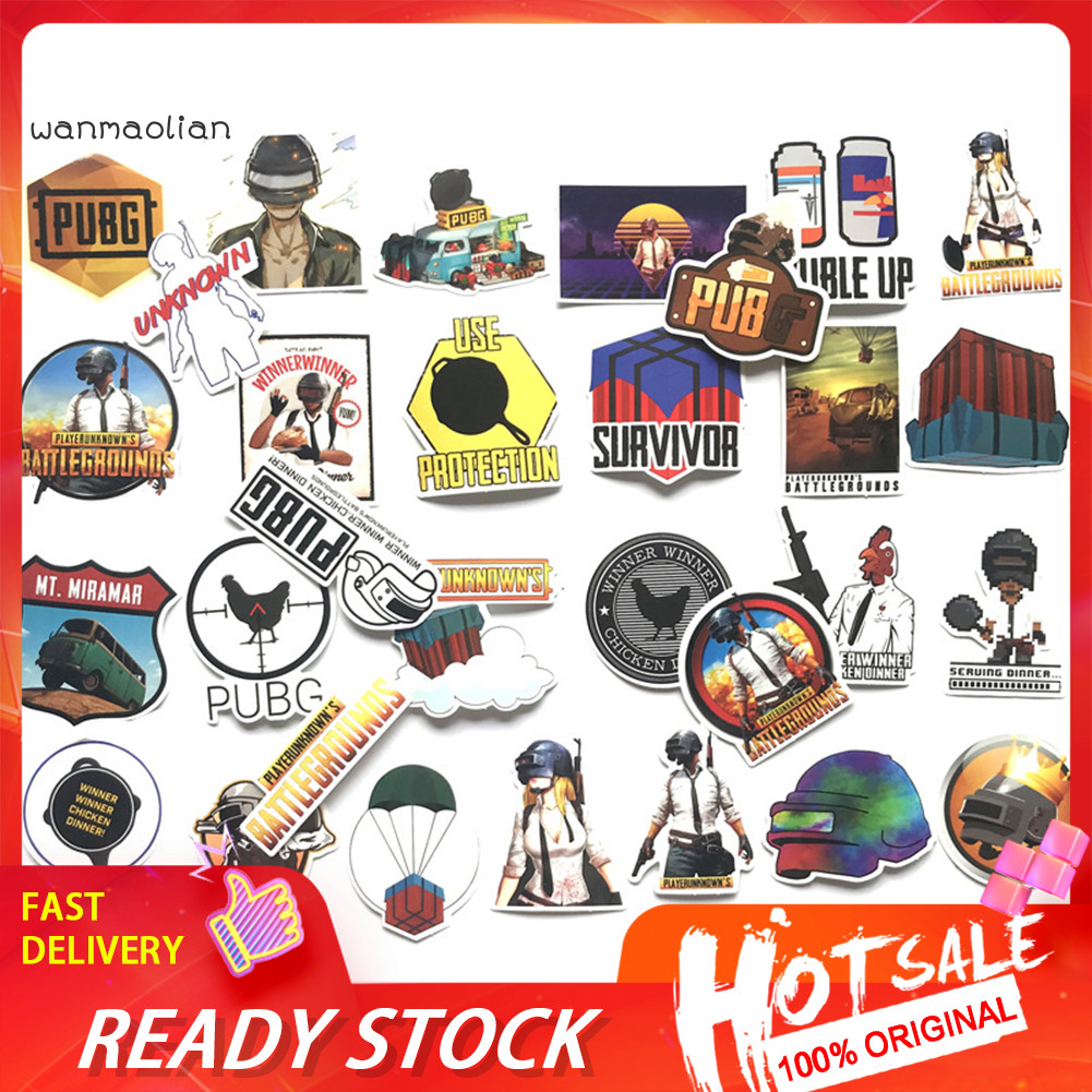 <wanmaolian> 29 ชิ้น PUBG Battlegrounds PVC กระเป๋ากันน้ําสเก็ตบอร์ดรถ Graffiti สติกเกอร์