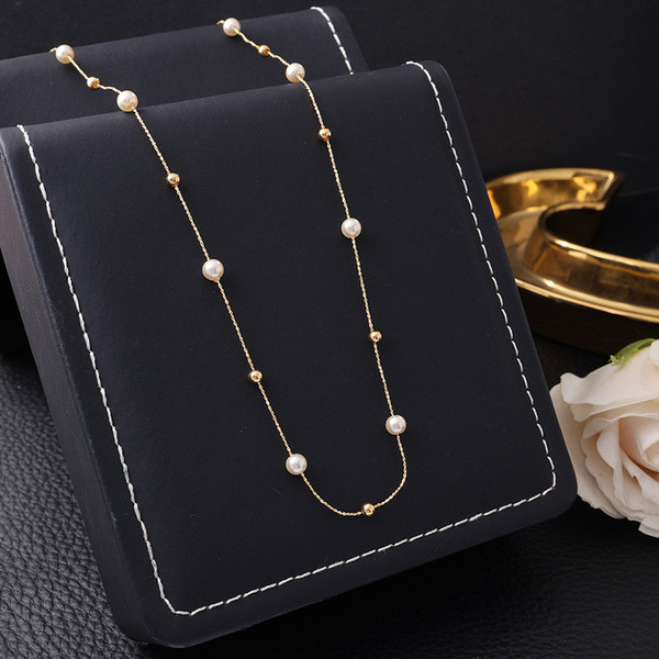 น้ําจืดธรรมชาติ 4-7 มม.D Strong Light Pearl s925 ชุบเงิน 18k Gold Clavicle Chain Gypsophila สร้อยคอส