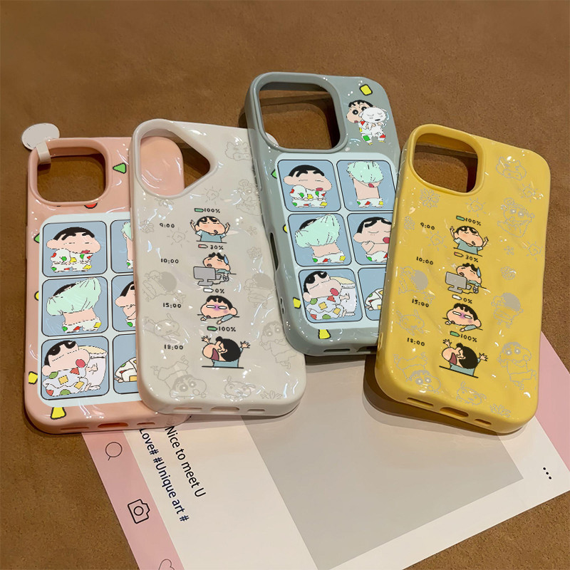 เข้ากันได้กับ iphone 16 Pro Max 15 ปลอก Crayon Shin-chan di Tempat Kerja 11 12 13 14 Pro 7 8 Plus X 