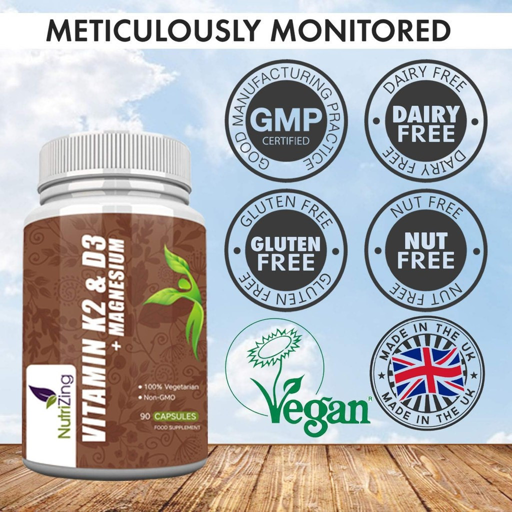 วิตามิน D3 K2 แคปซูล-3000IU วิตามิน D3, 150 ไมโครกรัม วิตามิน K2 (MK-7) -Made in UK NutriZing-สนับสน