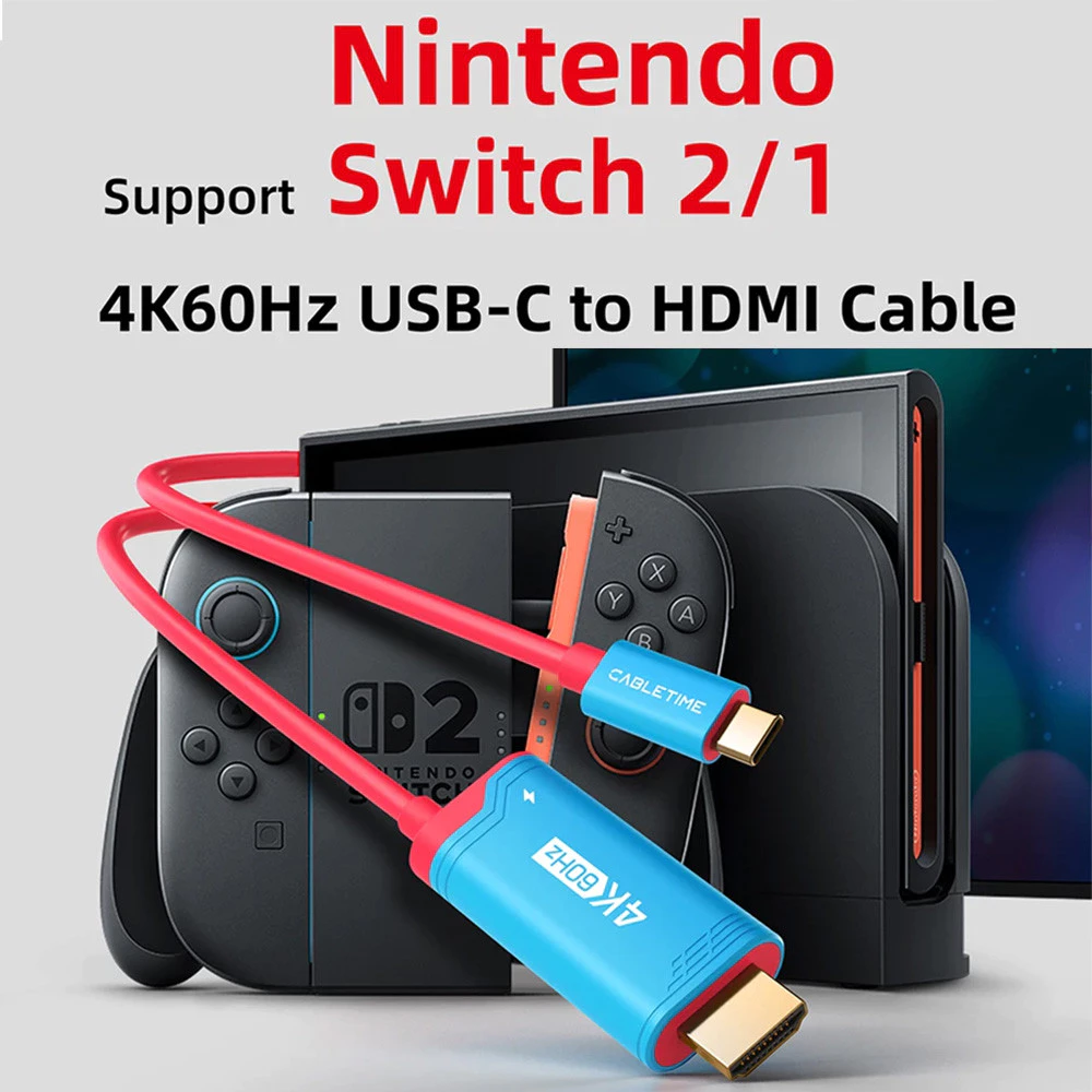DOCK แบบพกพา Nintendo Switch2/OLED/Switch USB C to HDMI อแดปเตอร์ 2m รองรับการชาร์จ 4K 100W PD สาย HDMI