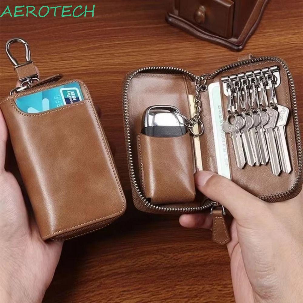 AEROTECH Key Organizer กระเป๋าสตางค์กุญแจรถแบบ Retro จากPUหนัง พร้อมพวงกุญแจและพื้นที่สำหรับจัดเก็บ ///