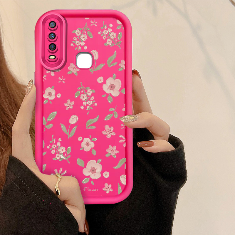 สีชมพูทิวลิปดอกไม้ดอกไม้เคสโทรศัพท์สําหรับVIVO Y17 Y15 Y12 Y12i Y3S 1901 1902 1904 Y7S S1 Protectorก
