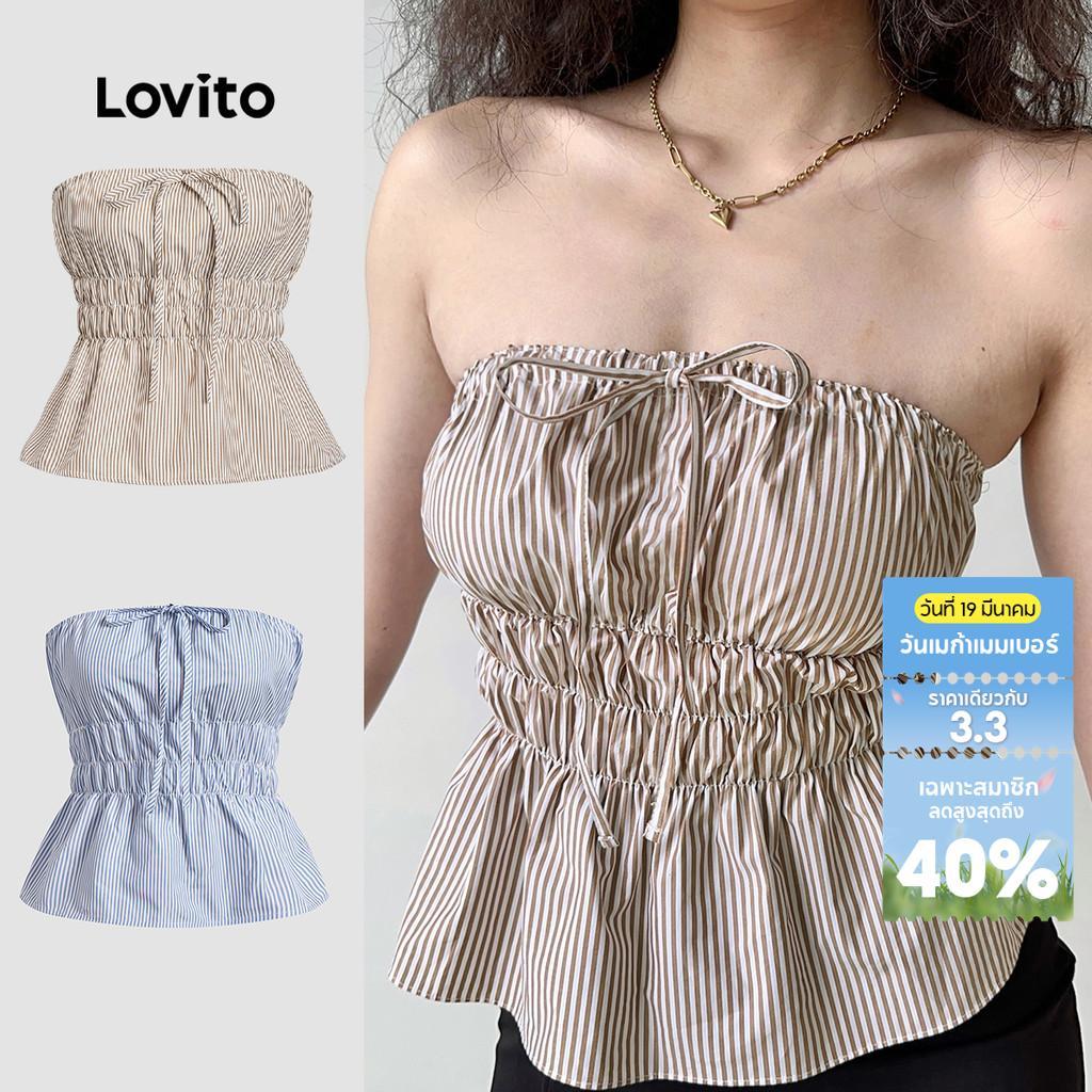 Lovito เสื้อกล้ามลําลองลายทางผูกเชือกฤดูร้อนสําหรับผู้หญิง L116LD255
