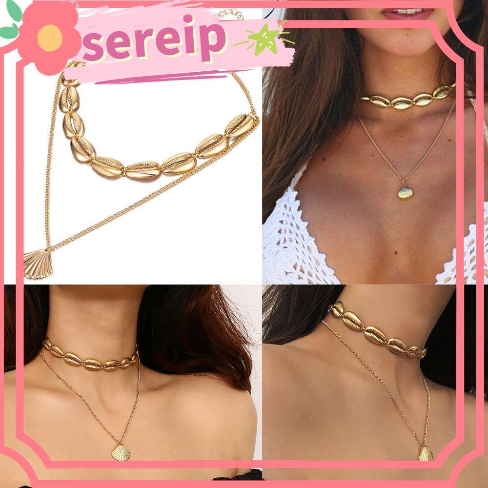 SEREIP Cowry Seashell Pendant Fashion Chain Choker Golden Silver Bohemian