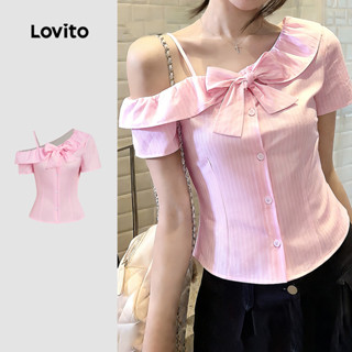 Lovito  เสื้อเชิ้ตผู้หญิงลายลูกไม้สีชมพูสําหรับฤดูใบไม้ผลิ/ฤ…